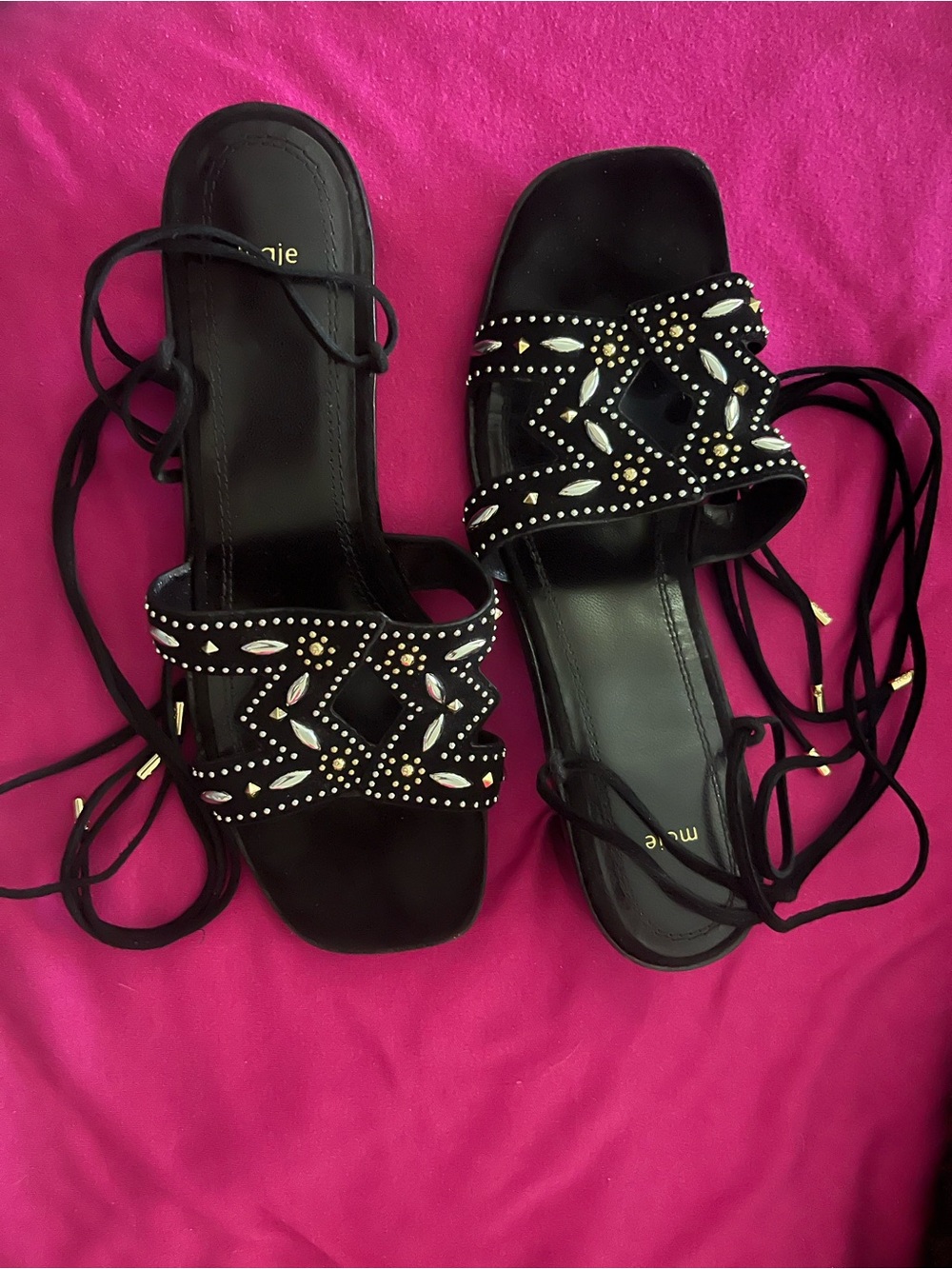 Maje Black Studded Lace-Up Women’s Sandals